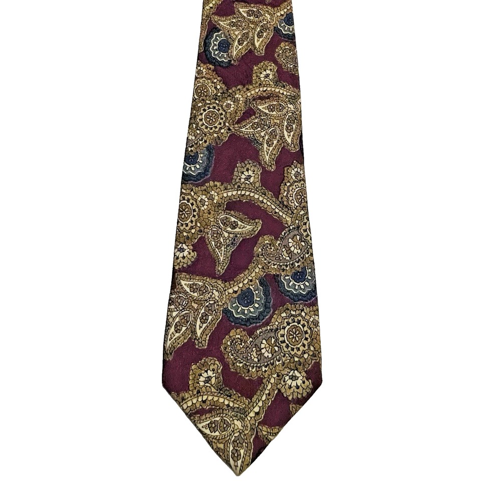 Robert Talbott For Nordstrom Burgundy Gold Blue Paisley Silk‎ Mens Tie 4"x58"